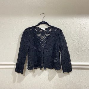 Sezane Editions Black Lace Blouse, cropped cardigan